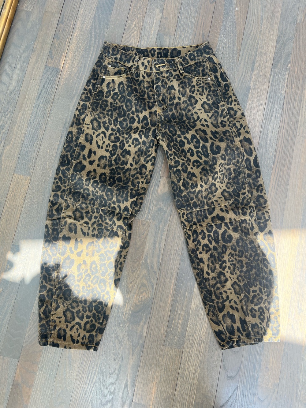 Leopard Barrel Leg Jeans - Black and Tan